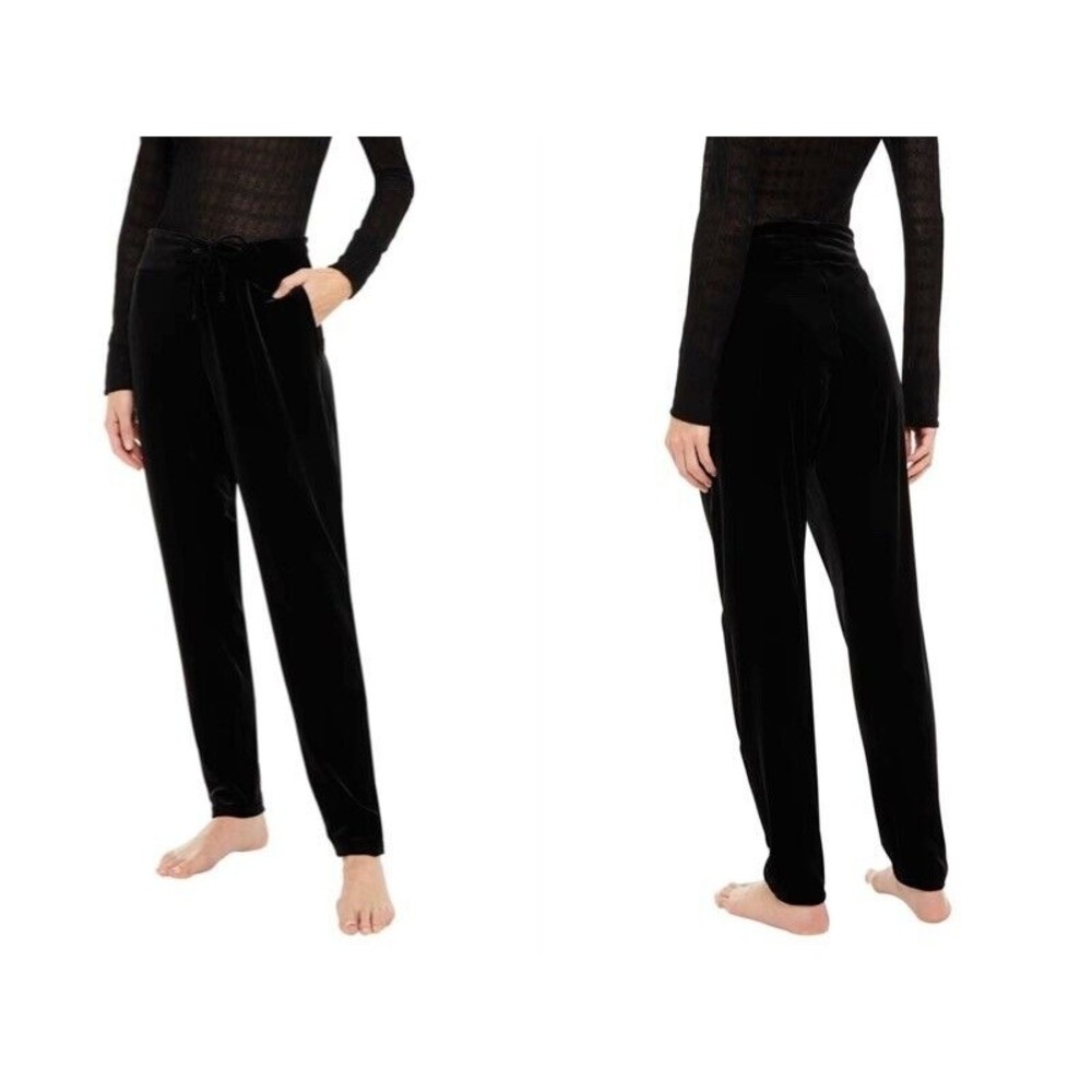 NEW Commando Women's Stretch-velvet tapered black pants 90% Polyester No-Belt L